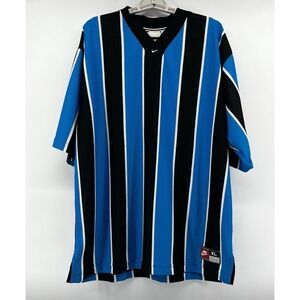 VINTAGE Nike Soccer Jersey‎ Size XL Blue Black Striped Center Swoosh 90s Team